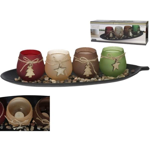 NOVOGODIŠNJI SVIJEĆNJAK GERIMPORT X4 TREE STAR W/TRAY 49X17,5X10,5CM