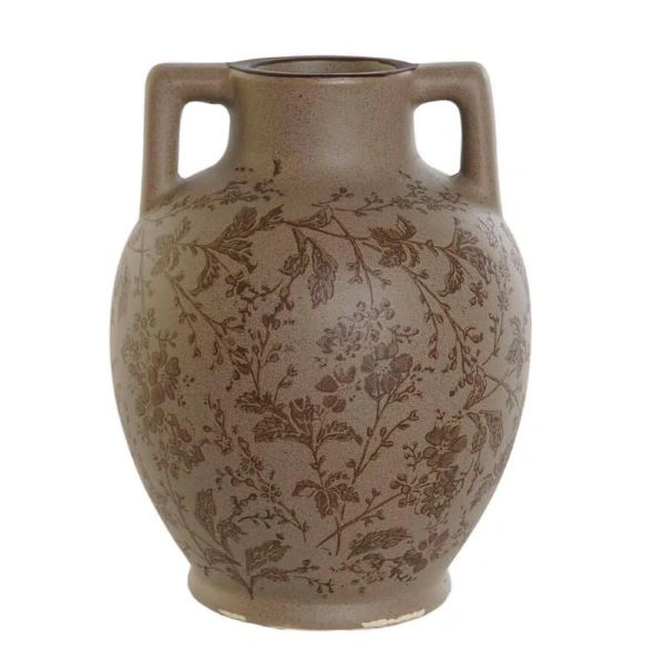 VAZA ITEM STONEWARE 17X17X22 LEAVES MATTE BROWN LD-209134