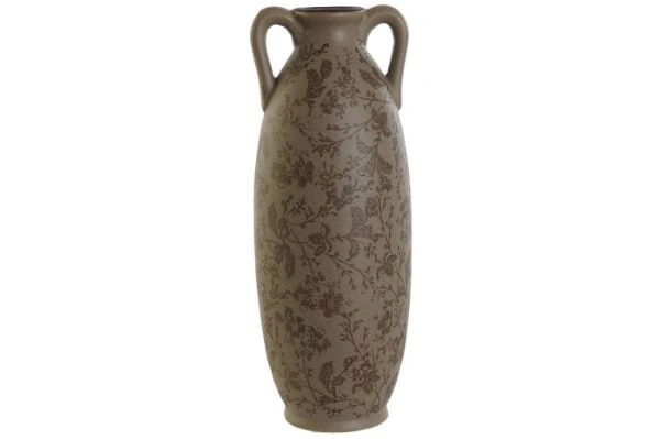 VAZA ITEM STONEWARE 13X13X35 LEAVES MATTE BROWN LD-209131