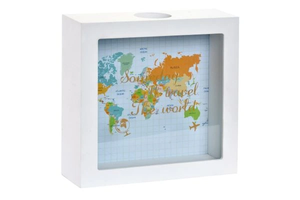 KASICA ZA NOVAC ITEM 14,5X5X14,5 WORLD MAP WHITE HU-153804