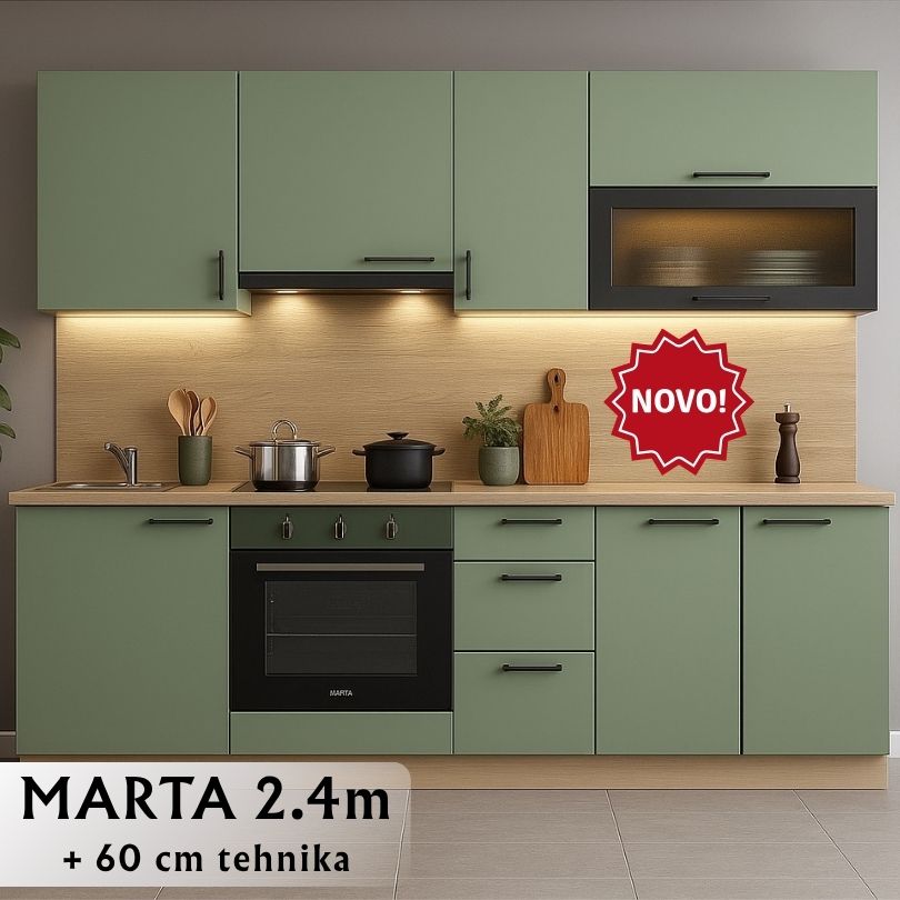 MARTA 2.4 NR Kuhinja 2.4 m sonoma / smooky -green