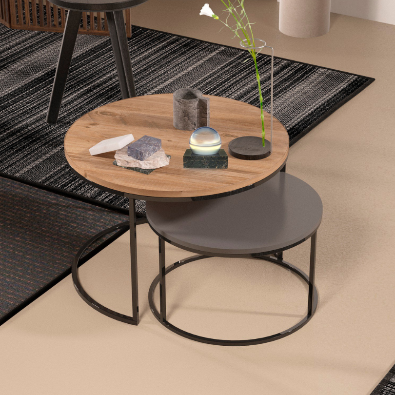 9046 LUXURY Klub sto set fi 70-60 cm atlantic pine anthracite 72x72x8,5 cm