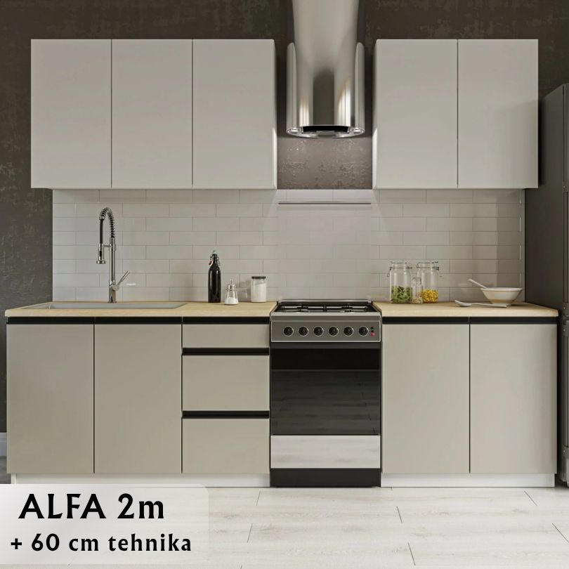 ALFA Kuhinja 2.0 m set bijela/siva + radna ploča 800+400