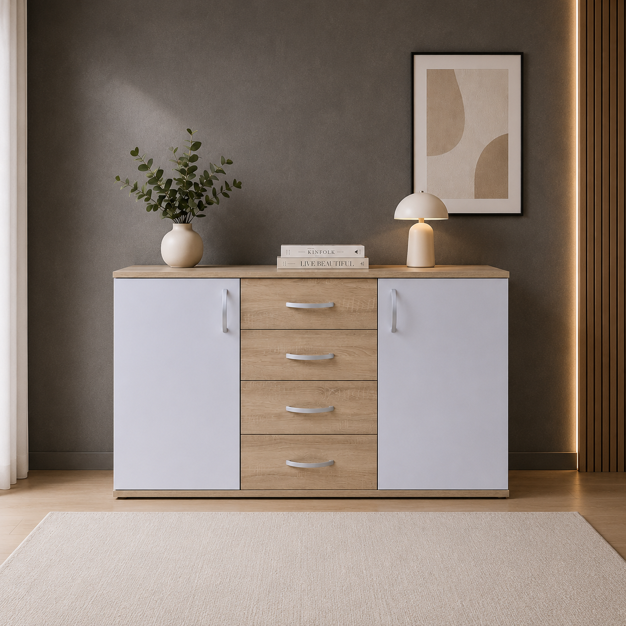 VULCANO 5 Komoda sonoma bijela 120x82x35 cm (A842+D129bt)