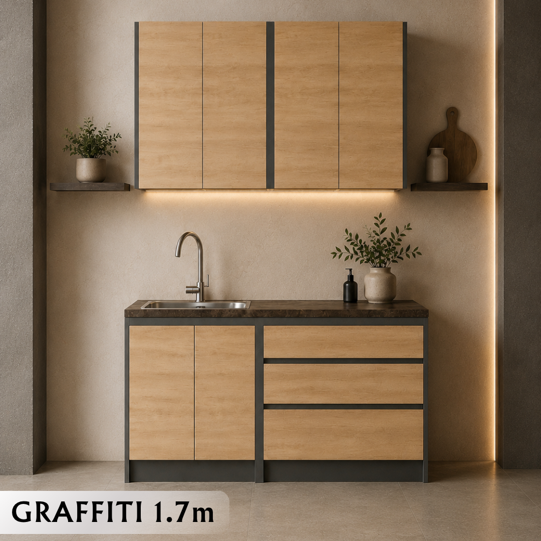 GRAFFITI Kuhinja 1.7 m color graphite /oak craft gold