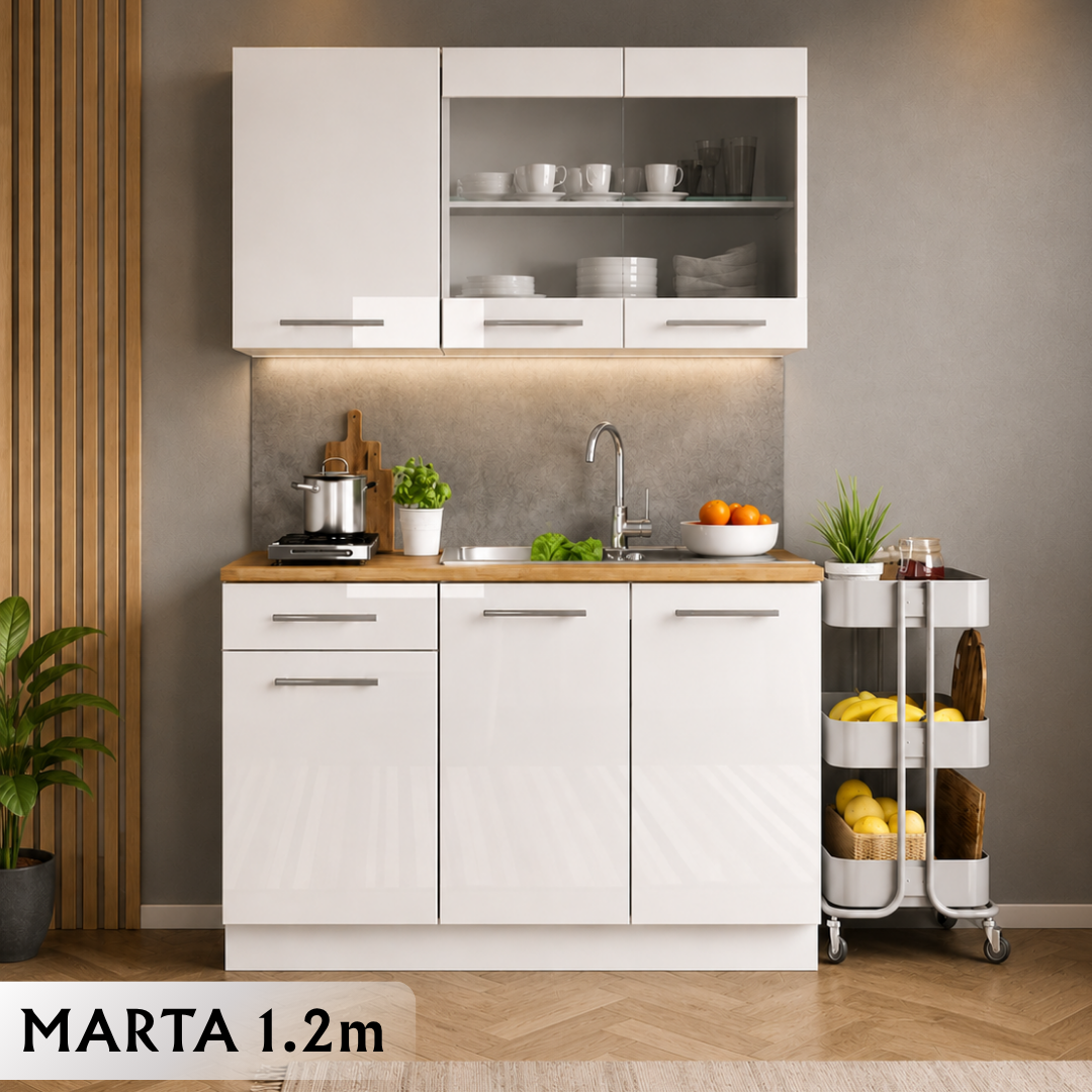 KUHINJA MARTA 1.2m set, color white / white HG +r.p.1.20m