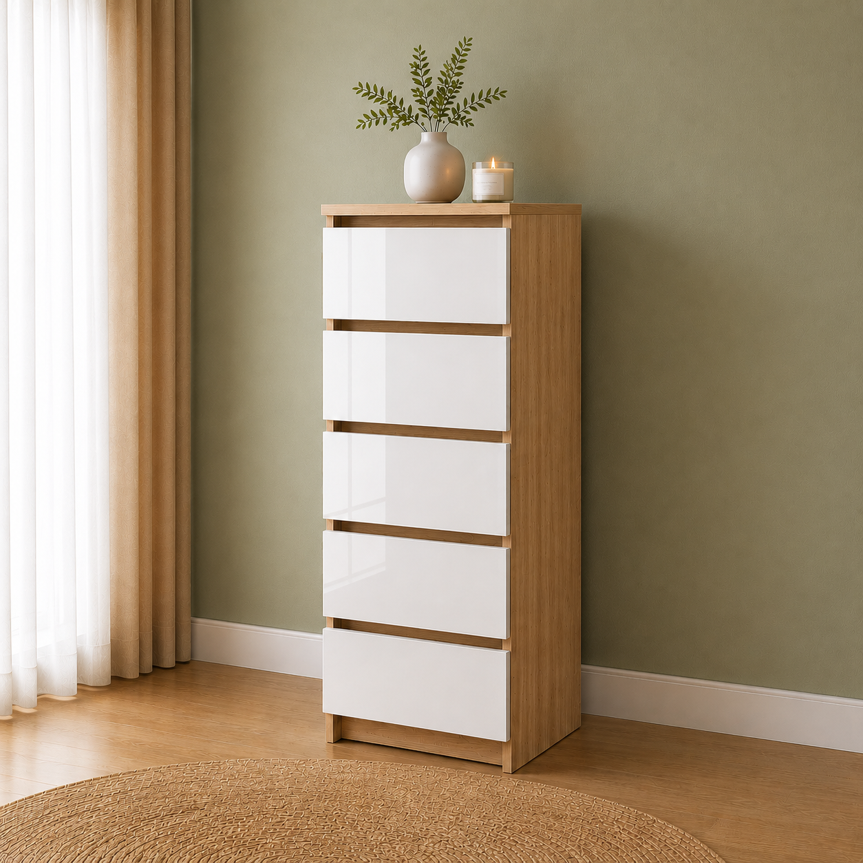 SEA 5F Komoda atrisan bijeli sjajni 42x42x120 cm (A566+D129HG)