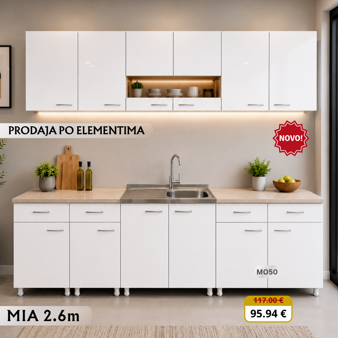 MIA 02 EL 01 Kuhinja donji dio 80 vrata 2 fioke sonoma, bijela (A842+D129HG)