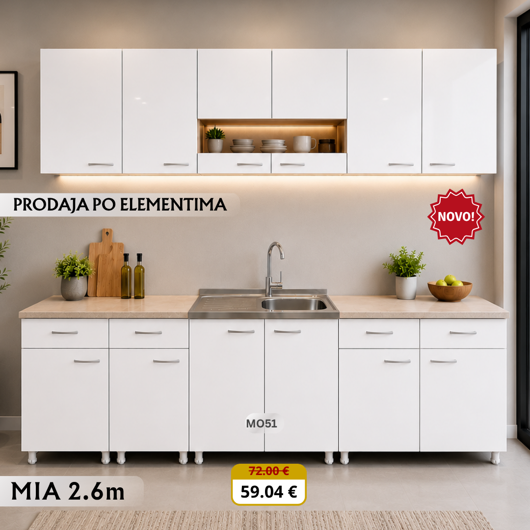MIA 02 EL 02 Kuhinja donji dio 80 sudopera sonoma, bijela 80x60x85 (A842+D129HG)