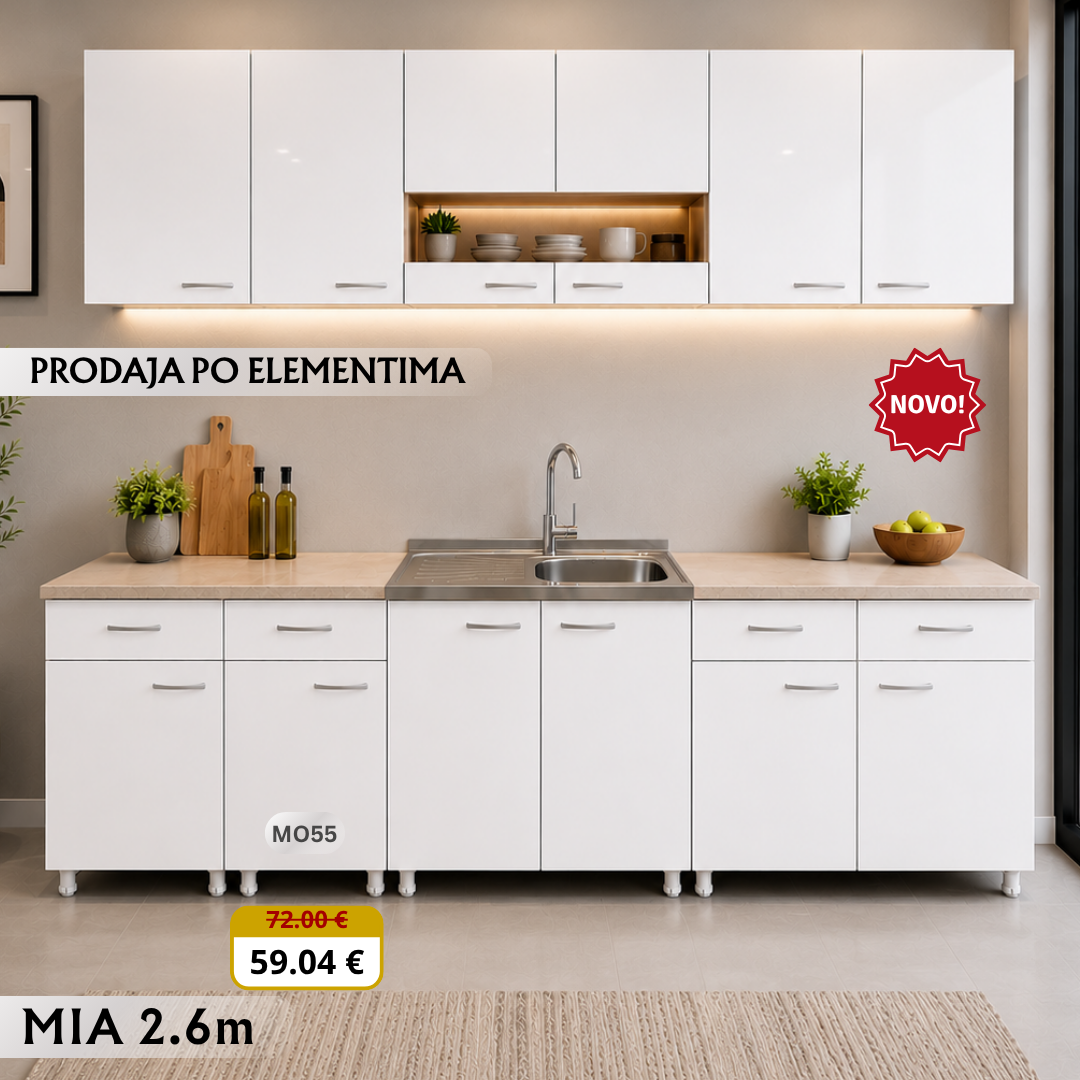 MIA 02 EL 11 Kuhinja donji dio 40 vrata,fioka sonoma, bijela (A842+D129HG)