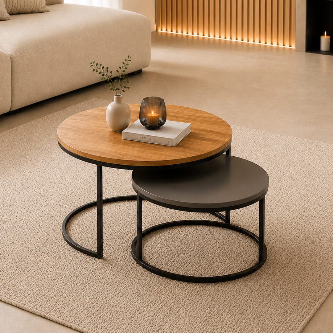 9046 LUXURY Klub sto set fi 70-60 cm atlantic pine anthracite 72x72x8,5 cm