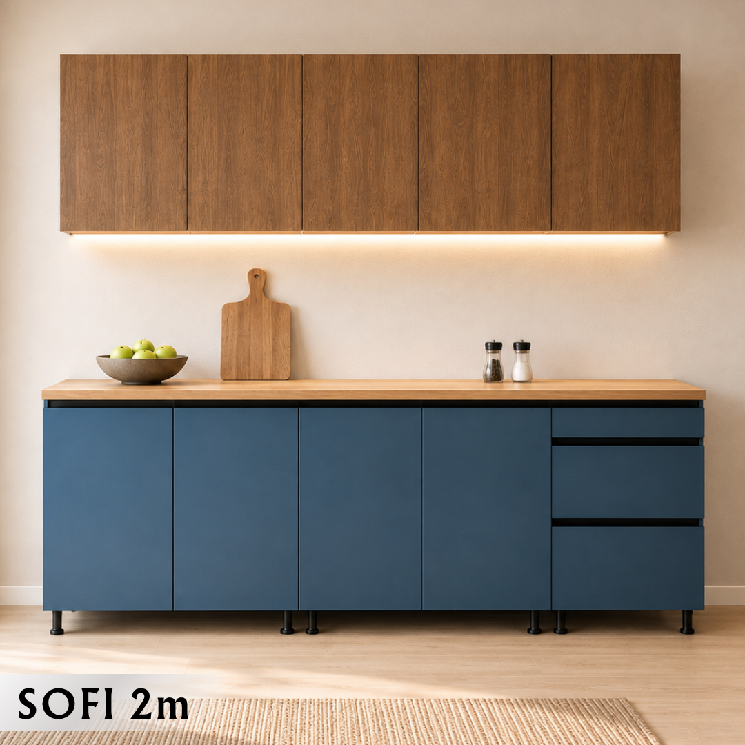SOFI Kuhinja 2.0 m craft gold / sea wood vintage petrol