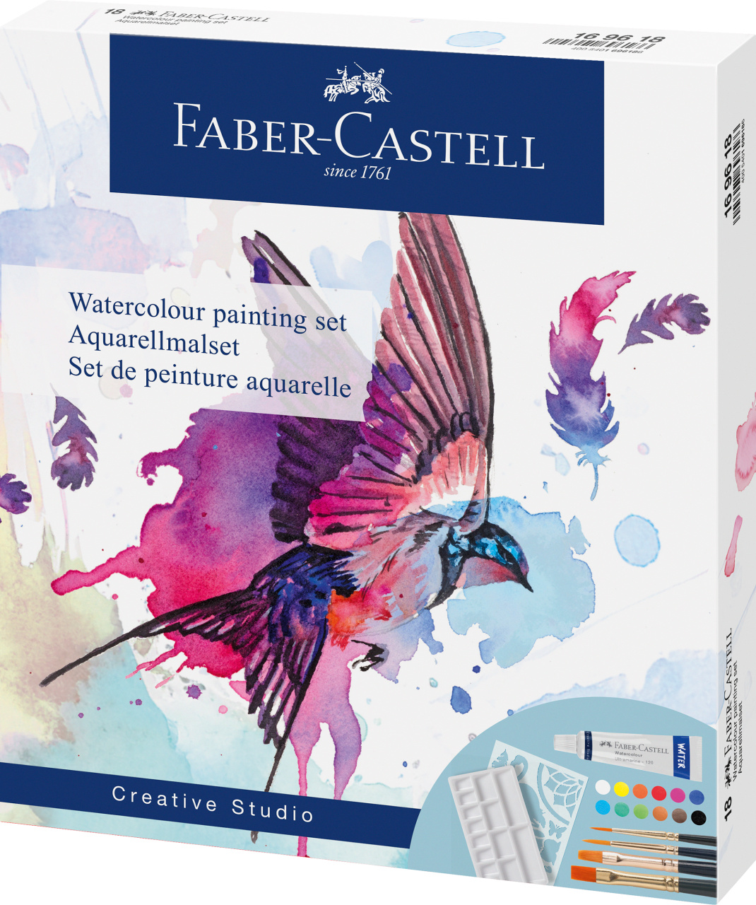 GIFT SET AKVAREL BOJE FABER-CASTELL 12/1 + PALETA + 4 CETKICE+SABLON 169618