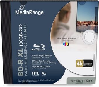 BD-R MEDIA RANGE XL 100GB 4X INKJET FULLSURFICE PRINTABLE BLU RAY MR520