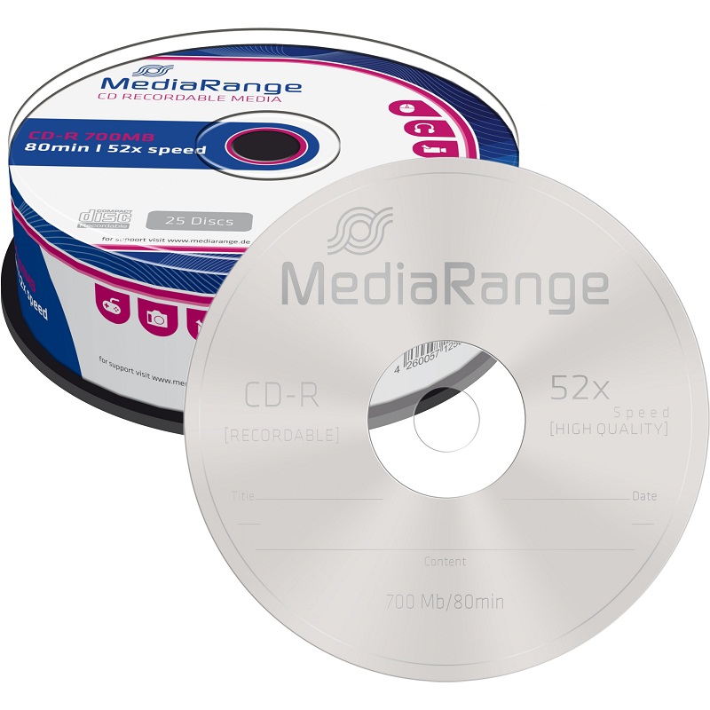 CD-R MediaRange 52x 700MB 80min 25/1 MR201