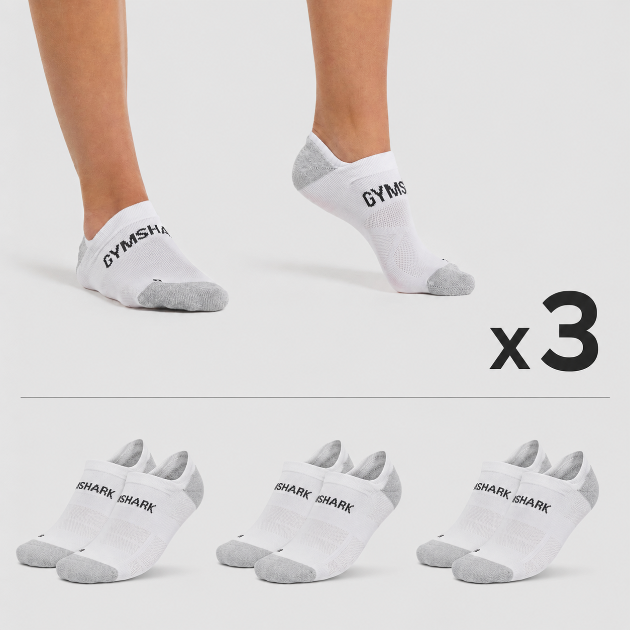 Gymshark No Show Anti Blister Socks /39-41/ White / 3 Pairs