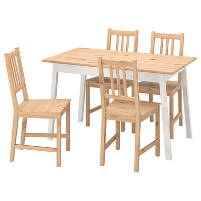 Sto i 4 stolice, svijetlosmeđe bajcovano bijelo bajcovano/svijetlosmeđe bajcovano, 125 cm