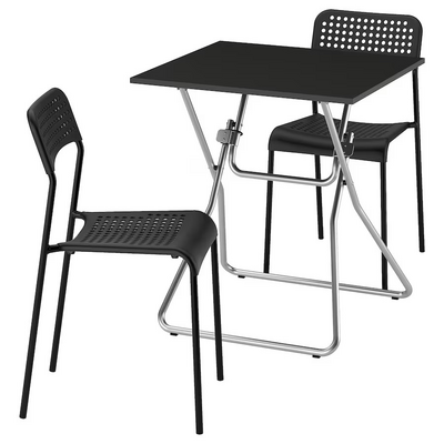 Sto i 2 stolice, preklopno crna/crna, 67x67 cm