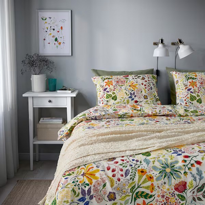 Jorganska navlaka i 2 jastučnice, raznobojno/cvjetna šara, 200x200/50x60 cm