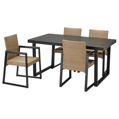 Sto i 4 stolice, spolja, tamnosiva/smeđa, 161 cm