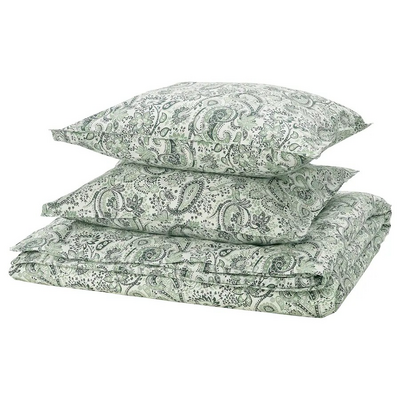 Jorganska navlaka i 2 jastučnice, zelena/bijela, 200x200/50x60 cm