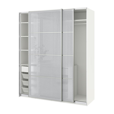Garderober i klizna vrata, bijela/bijela imitacija papira, 200x66x236 cm