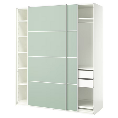 Garderober i klizna vrata, bijela/dvostrano svijetlozelena, 200x66x236 cm