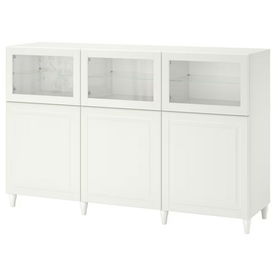 Kombin. odlaganje s vratima, bijela/Smeviken/Kabbarp bijelo bistro staklo, 180x42x112 cm