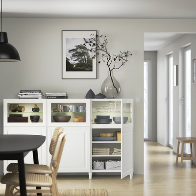 Kombin. odlaganje s vratima, bijela/Smeviken/Kabbarp bijelo bistro staklo, 180x42x112 cm