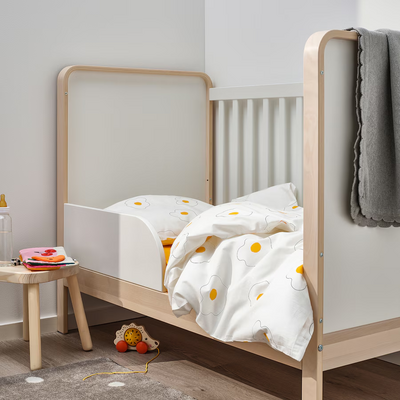 Set posteljine za krevetac, 3-djelni, cvijet bijela/žuta, 60x120 cm