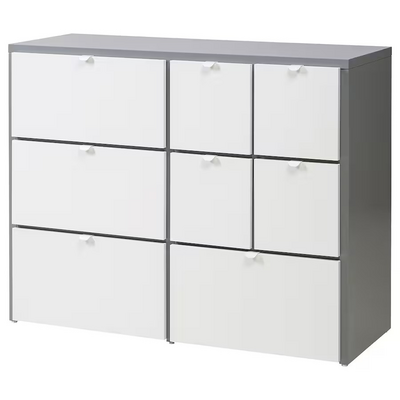 Komoda s 8 fioka, siva/bijela, 122x96 cm
