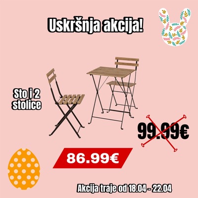 Sto i 2 stolice, spolja, crna/svijetlosmeđe bajcovano