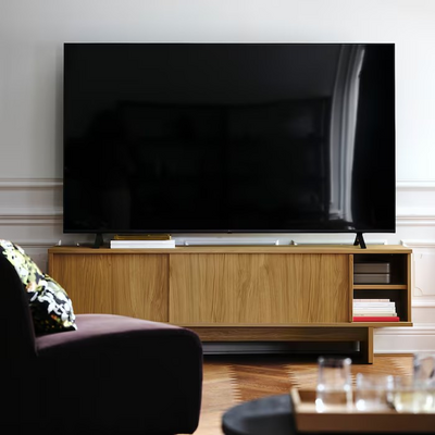 TV stalaža s kliznim vratima, hrastov furnir, 179x42x56 cm