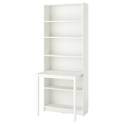 Biblioteka s radnim stolom, bijela, 80x202 cm