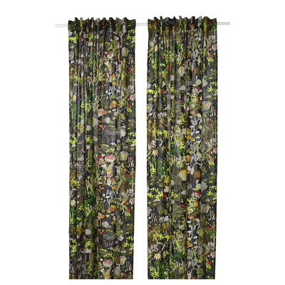 Zavjese, 1 par, crna raznobojno/s trakom za nabiranje, 145x300 cm
