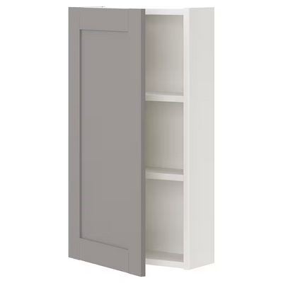 Zidni element s 2 police/vratima, bijela/siva okvir, 40x17x75 cm