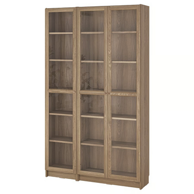 Komb.biblioteke sa stakl. vratima, im. hrastovine/bistro staklo, 120x30x202 cm