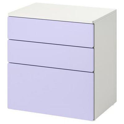 Komoda s 3 fioke, bijela/lila, 60x42x63 cm