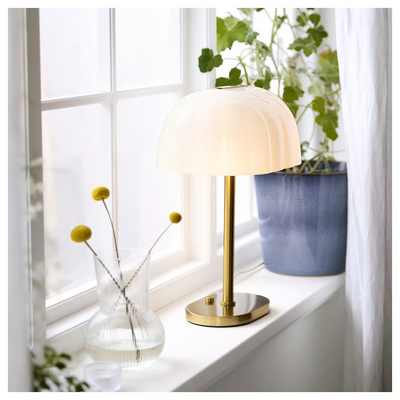 Stona lampa, opal bijela staklo/mesingano, 39 cm