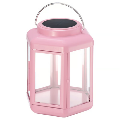 LED solarna stona lampa, fenjer/roze, 17 cm
