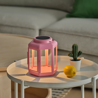 LED solarna stona lampa, fenjer/roze, 17 cm