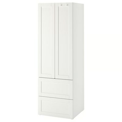 Garderober, bijela s okvirom/s 2 fioke, 60x57x181 cm