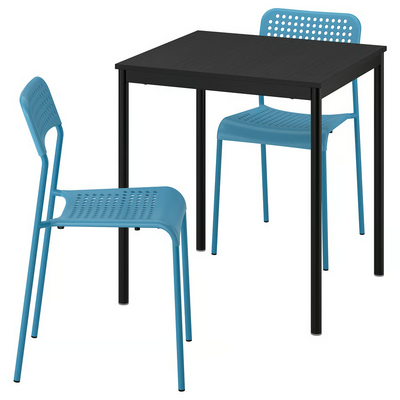 Sto i 2 stolice, crna crna/plava, 67x67 cm