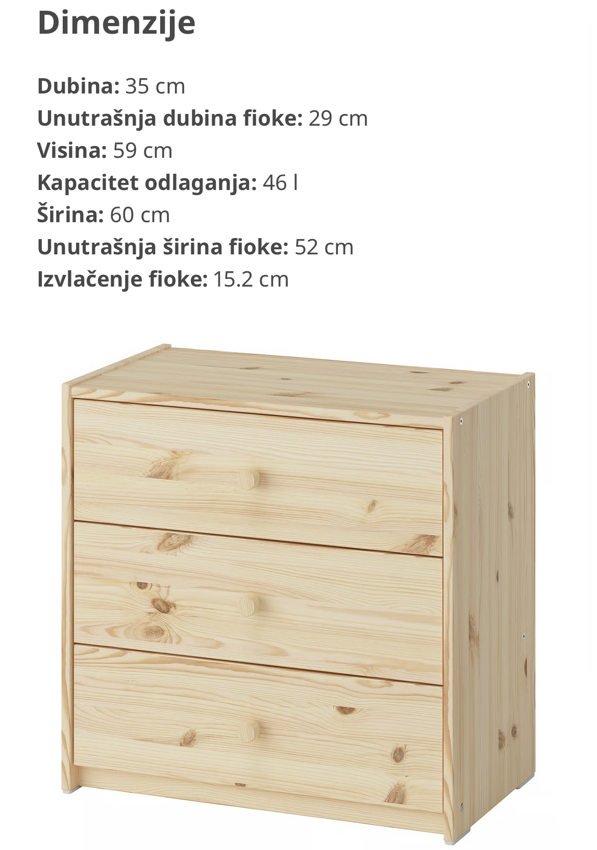 Komoda s 3 fioke, borovina, 60x59 cm Komoda s 3 fioke, borovina, 60x59 cm