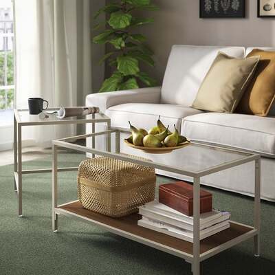 Set stočića, 2 kom., svijetlobež/staklo, 90x50 cm