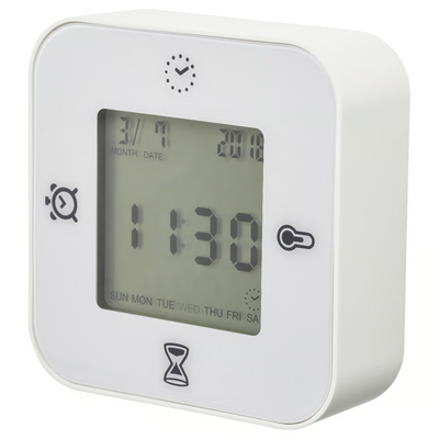 Sat/termometar/alarm/budilnik, bijela, 7x7 cm