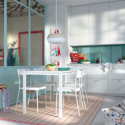 Sto i 4 stolice,bijela/bijela, 125x74 cm