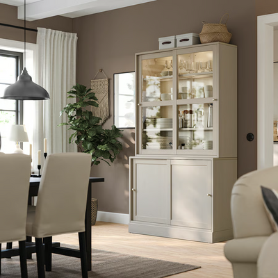 Vitrina, sivo-bež, 121x35x123 cm