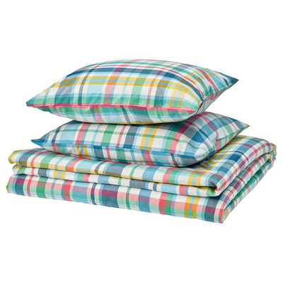Jorganska navlaka i 2 jastučnice, raznobojno/karo, 200x200/50x60 cm