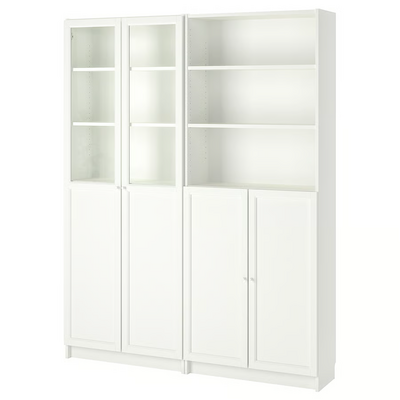 Biblioteka s pločom/stakl.vratima, bijela, 160x30x202 cm